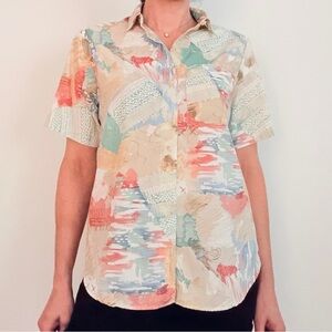 90s Alfred Dunner Abstract Print Camp Shirt Button Up Blouse M